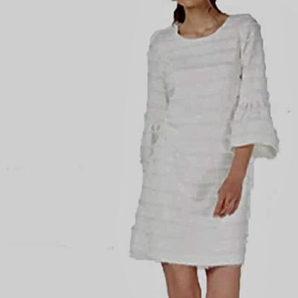 ALFANI IVORY TIERED FRINGE BELL SLEEVE SHIFT DRESS 14 NEW - Picture 8 of 15